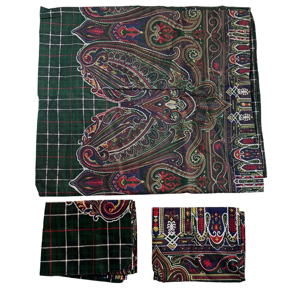 80s Ralph Lauren Brianna Paisley Queen Flat Sheet 2 Pillowcases 3pc Vintage Set